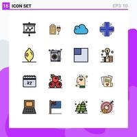 mobil gränssnitt platt Färg fylld linje uppsättning av 16 piktogram av citron- server moln huvudram databas redigerbar kreativ vektor design element