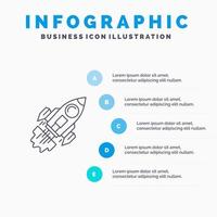 börja företag mål lansera uppdrag rymdskepp linje ikon med 5 steg presentation infographics bakgrund vektor