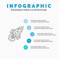 Startup Business Ziel starten Mission Raumschiff Liniensymbol mit 5 Schritten Präsentation Infografiken Hintergrund vektor