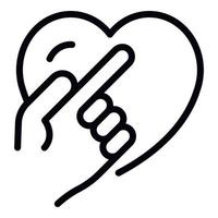 finger visa hjärta ikon, översikt stil vektor