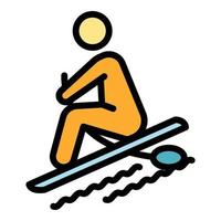 man supera surfing ikon Färg översikt vektor