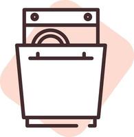 Hem leveranser maträtt tvättmaskin, ikon, vektor på vit bakgrund.