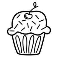 Geburtstag Cupcake oder Muffin. Strichzeichnungssymbol für Webdruck und Anwendungen. Vektor-Illustration im Doodle-Stil von Hand gezeichnet isoliert auf dem weißen Hintergrund. vektor
