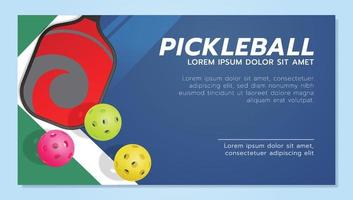 Pickleball-Banner-Vorlage mit einem Paddel und 3 Bällen. vektor