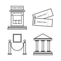 Reihe von Symbolen Museum. ticket, büro, symbol, zaun, bild. Gliederungsstil. Vektor-Illustration. als vorlage von element für werbeausstellung, logo, webseite isoliert vektor