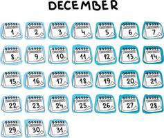 hand dragen december kalender vektor