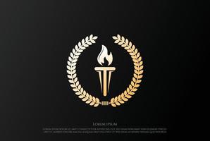 luxuriöse goldene brennfackel mit lorbeerblatt-abzeichen-emblem-logo vektor