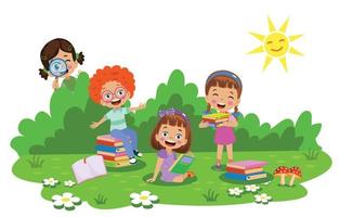 Kinder arbeiten und lesen Buch im Park vektor
