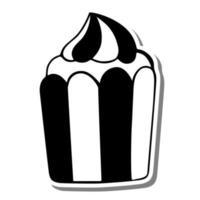 Monochromer Cupcake mit Schlagsahne auf weißer Silhouette und grauem Schatten. vektorillustration für dekoration oder irgendein design. vektor