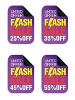 Flash-Sale-Sticker-Set. begrenztes Angebot, Verkauf 25, 35, 45, 55 Rabatt vektor