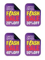 Flash-Sale-Sticker-Set. begrenztes Angebot, Verkauf 20, 30, 40, 50 Rabatt vektor