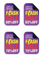 Flash-Sale-Sticker-Set. limitiertes Angebot, Sale 60, 65, 70, 75 Rabatt vektor