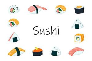 rechteckiger rahmen mit japanischem sushi und rollen. Vektor-Illustration vektor