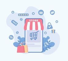 Online-Shopping-Shop mit mobilem Konzept. Online-Shopping für Unternehmen und E-Commerce für Unternehmen. Vektor-Illustration vektor