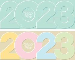 Lycklig ny år 2023 pastell färger kalligrafi. hälsning kort mall. vektor