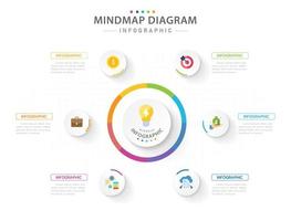 Infografik-Vorlage für Unternehmen. 6 Schritte modernes Mindmap-Diagramm mit Kreisen und Thementiteln, Präsentationsvektor-Infografik. vektor