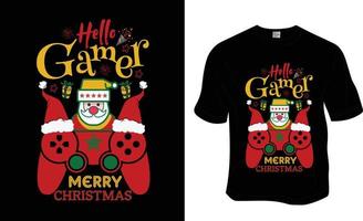 hallo gamer, fröhliches weihnachts-t-shirt-design, druckfertig für bekleidung, plakate und illustrationen. modern, einfach, Schriftzug. vektor