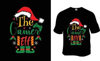 der gamer elf, weihnachts-t-shirt design.fertig zum druck für bekleidung, plakate und illustrationen. modern, einfach, Schriftzug. vektor