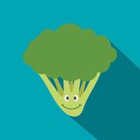 frische lächelnde Brokkoli-Ikone, flacher Stil vektor