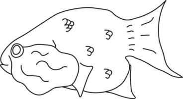 Fisch-Symbol. Wassertiere mit verschiedenen Flossen, Schuppen, Schwanz und Kiemen, die im Wasser schwimmen. Konzept Handzeichnung vektor