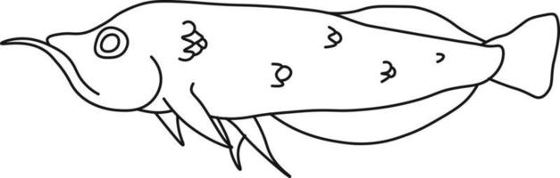 Fisch-Symbol. Wassertiere mit verschiedenen Flossen, Schuppen, Schwanz und Kiemen, die im Wasser schwimmen. Konzept Handzeichnung vektor