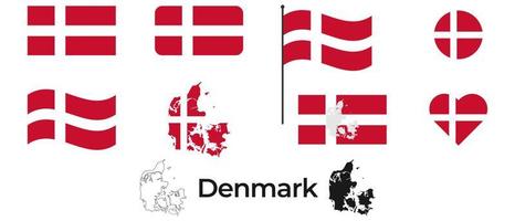 flagga av Danmark. silhuett av Danmark. nationell symbol. vektor