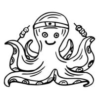 Cartoon-Oktopus mit japanischem Essen Takoyaki. mit einem Verband auf dem Kopf mit der Aufschrift Takoyaki auf weißem Hintergrund vektor