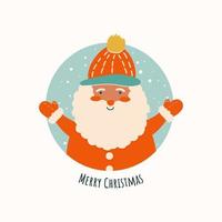 Lycklig santa claus. glad jul hälsning kort med söt santa claus. jul söt tecknad serie karaktär. vektor