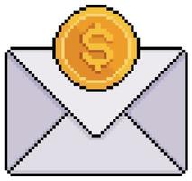 pixel konst kuvert med mynt, spara pengar vektor ikon för 8bit spel på vit bakgrund