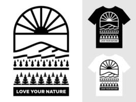 liebe dein naturgebirgslandschaftslogo-t-shirt-design vektor