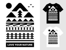 liebe dein naturgebirgslandschaftslogo-t-shirt-design vektor