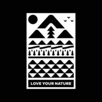 kärlek din natur berg landskap logotyp bricka design vektor