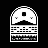 kärlek din natur berg landskap logotyp bricka design vektor