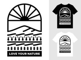 liebe dein naturgebirgslandschaftslogo-t-shirt-design vektor