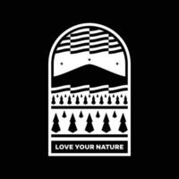 kärlek din natur berg landskap logotyp bricka design vektor