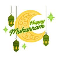 Muharram hälsning. islamic ny år med Lycklig ny år. vektor