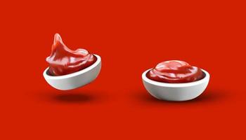 Ketchup-Sauce auf rotem Grund in 3D-Darstellung vektor
