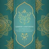 ganesh chaturthi design mit goldenem linienstil ganesha auf türkisfarbenem hintergrund vektor