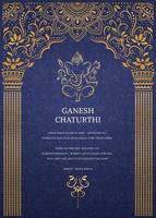 fröhliches ganesh chaturthi design mit goldener linie ganesha und elegantem säulenbogen auf blauem hintergrund vektor