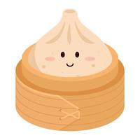 Dimsam, traditionelle chinesische Knödel, mit lustigen lächelnden Gesichtern. kawaii asiatisches essen. Vektor-Illustration. vektor