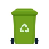 Mülleimer in grüner Farbe isoliert auf weißem Hintergrund mit Recycling-Symbol. Lager. Vektor-Illustration vektor