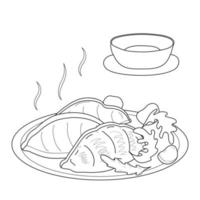 Malseite. Knödel, Gyoza auf Teller. Köstliches asiatisches Essen traditionell. Vektor-Illustration. vektor