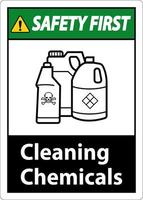 Safety First Sign Reinigungschemikalien Zeichen auf weißem Hintergrund vektor