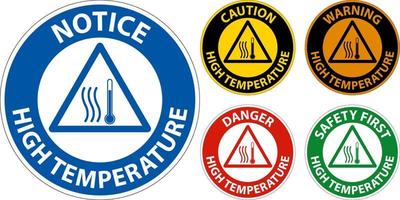 varning hög temperatur symbol och text säkerhet tecken. vektor