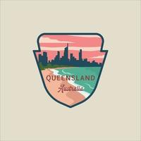 Queensland Beach Emblem minimalistisches Vektorillustrationsschablonenikonen-Grafikdesign. australien insel wahrzeichen banner abzeichen und etikett für reise- oder werbungsurlaubskonzept vektor