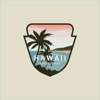 Hawaii Strand Emblem Vektor Illustration Vorlage Grafik Icon Design. Paradise Island Schild oder Banner-Abzeichen-Etikett für Reisebüros oder Abenteuer-Freizeitkonzepte