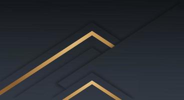 abstrakte erstklassige schwarze geometrische überlappungsschichten mit streifen goldenen linien luxusstilhintergrund vektor