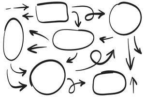Kreispfeile und abstrakter Doodle-Schreibvektor-Designsatz vektor