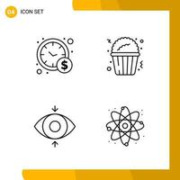 4 Icon Set Line Style Icon Pack Umrisssymbole isoliert auf weißem Hintergrund für responsive Website, die kreativen schwarzen Icon-Vektorhintergrund entwirft vektor