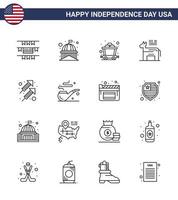 Linienpackung mit 16 Symbolen für den Unabhängigkeitstag der USA für Feuerwerksfeierkarren-Symbol Amerikanische editierbare Designelemente für den USA-Tag vektor